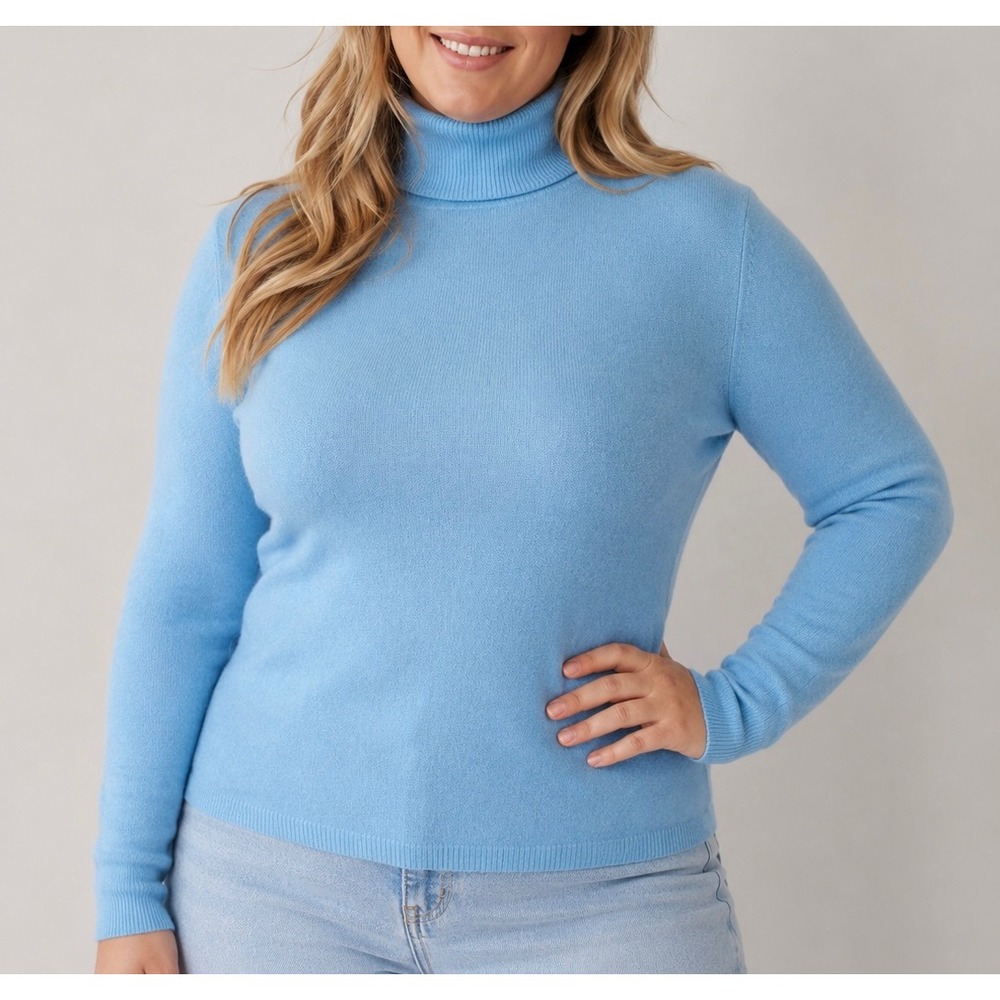 Charter Club Turtleneck Sweater 100% Cashmere 2-Ply Light Blue Size Large